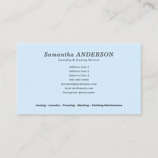 Laundry & Ironing Services Visitekaartje (Achterkant)