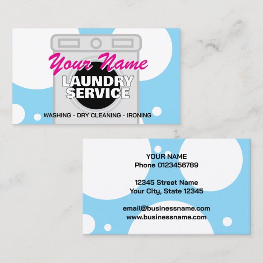 Laundry service dry cleaner business card template visitekaartje (Voorkant / Achterkant)