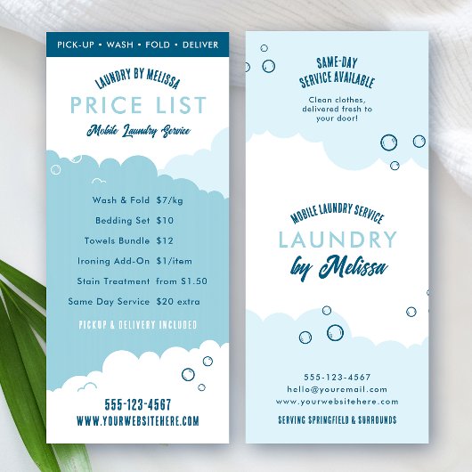 Laundry Service Dry Cleaner Price List Blue White Reclamekaart