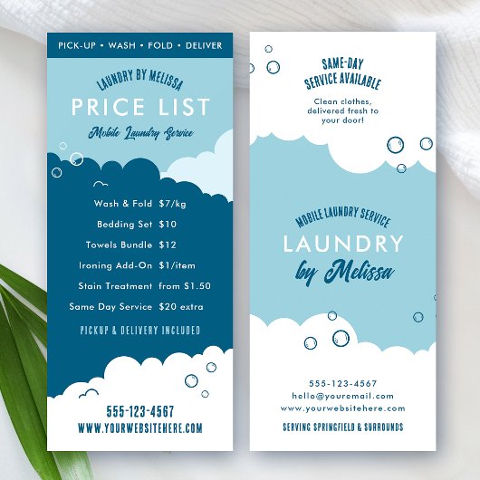 Laundry Service Dry Cleaner Price List Blue White Reclamekaart