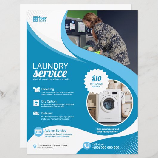 Laundry Service Flyer Sjabloon (Voorkant / Achterkant)