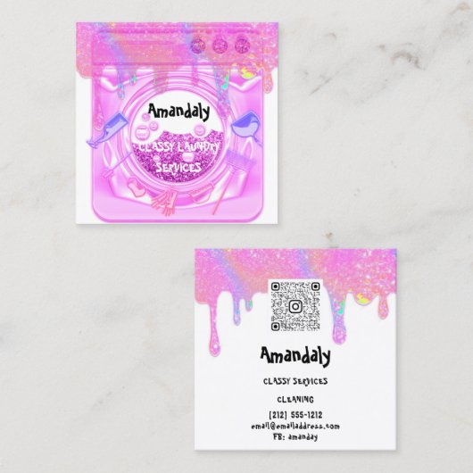 Laundry Washing Cleaning Service QR Code White Vierkante Visitekaartje (Voorkant / Achterkant)