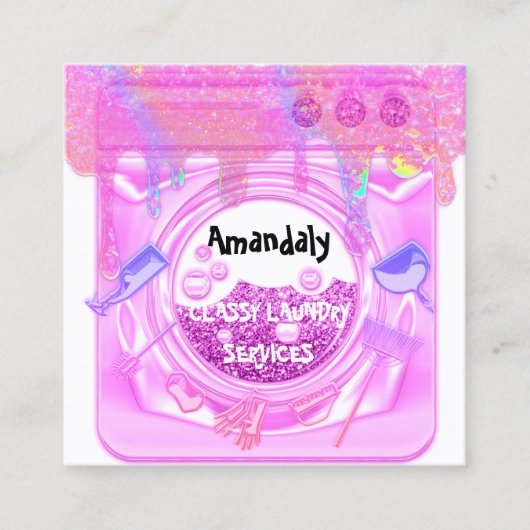 Laundry Washing Cleaning Service QR Code White Vierkante Visitekaartje (Voorkant)