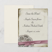 Laura Lace Pink sparen de Datum Save The Date (Voorkant / Achterkant)