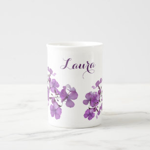  Laura naam monogram paarse bloemen Porselein Kop