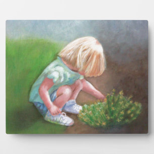 "Laura" olieverfschilderij-klein meisje pakt bloem Fotoplaat