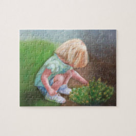 'Laura' olieverschilderende kleine meid die bloeme Legpuzzel