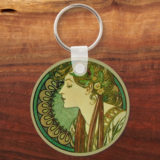 Laurel, Alphonse Mucha  Art Nouveau Sleutelhanger (Voorkant)