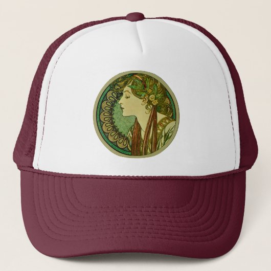 Laurel, Alphonse Mucha Art Nouveau Trucker Pet (Voorkant)