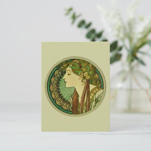 Laurel, Alphonse Mucha Fine Art Nouveau Briefkaart (Staand voorkant)
