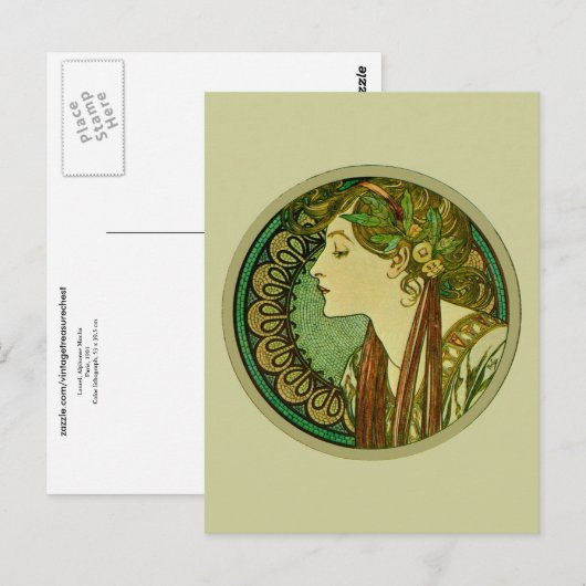 Laurel, Alphonse Mucha Fine Art Nouveau Briefkaart (Voorkant / Achterkant)