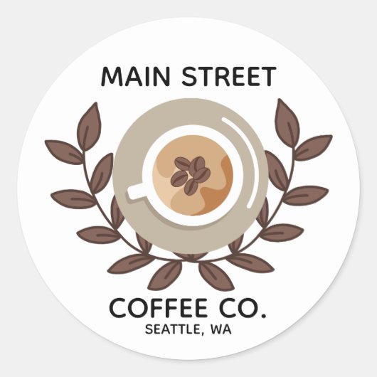 Laurel and Coffee Cup Small Business Sticker (Voorkant)