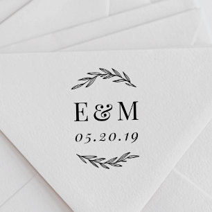 Laurel Branch Monogram Huwelijk Save the Date Zelfinktende Stempel