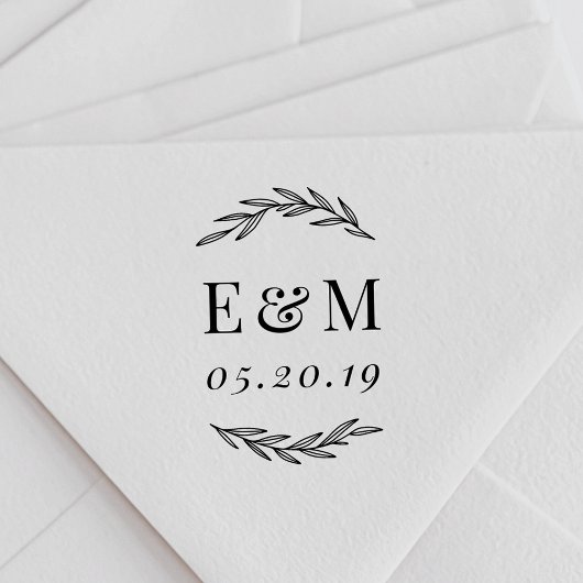 Laurel Branch Monogram Huwelijk Save the Date Zelfinktende Stempel
