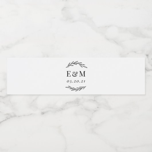 Laurel Branch Monogram Huwelijk Waterfles Etiket (Enkel label)