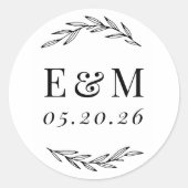 Laurel Branch Monogram Wedding Favor Ronde Sticker (Voorkant)