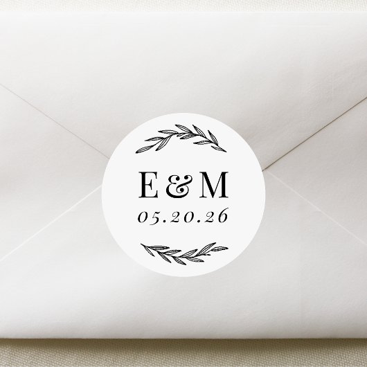 Laurel Branch Monogram Wedding Favor Ronde Sticker
