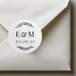 Laurel Branch Monogram Wedding Favor Ronde Sticker