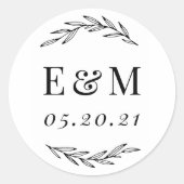 Laurel Branch Monogram Wedding Favor Ronde Sticker (Voorkant)
