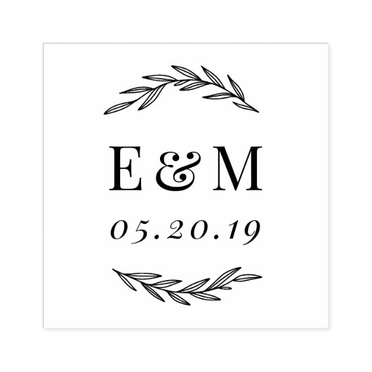 Laurel Branch Monogram Wedding Save the Date Rubberstempel (Afrduk)