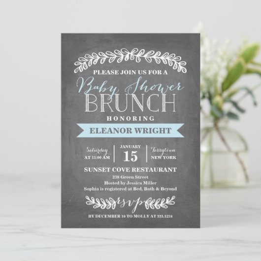 Laurel Brunch | Uitnodiging tot Baby shower (Staand voorkant)