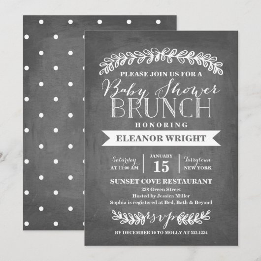 Laurel Brunch White | Uitnodiging tot Baby shower (Voorkant / Achterkant)