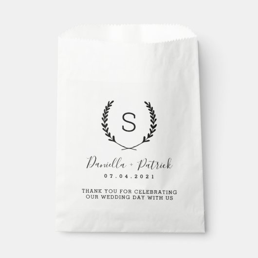 Laurel Crest Bruiloft Monogram Dank u Bedankzakje (Voorkant)