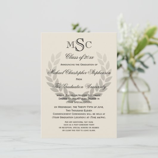 Laurel Crest Monogram Classic College Graduation Kaart (Staand voorkant)