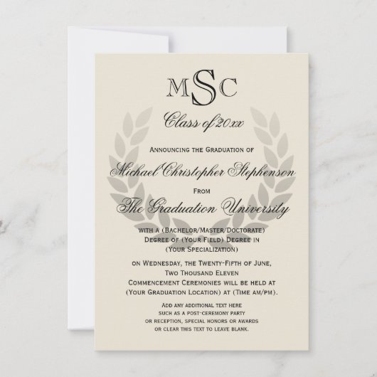 Laurel Crest Monogram Classic College Graduy I Kaart (Voorkant)