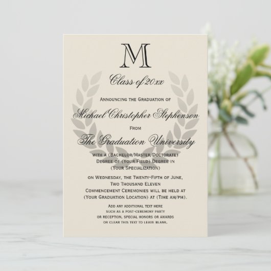 Laurel Crest Monogram Klassieke Universiteit Diplo Kaart (Staand voorkant)