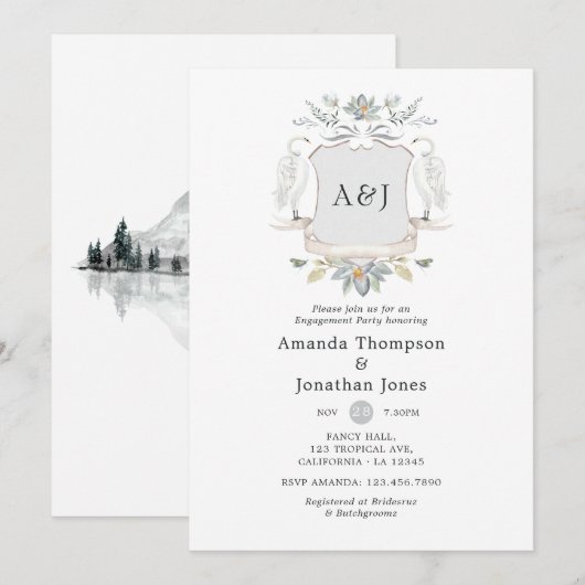 Laurel Crest Monogram Meren Engagement Party Kaart (Voorkant / Achterkant)