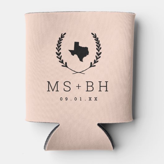 Laurel Crest Texas Wedding Monogram | Blush Blikjeskoeler (Voorkant)