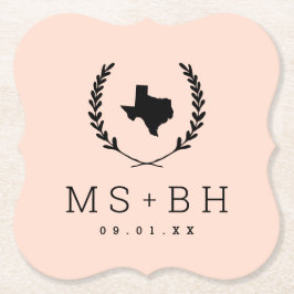 Laurel Crest Texas Wedding Monogram | Blush Kartonnen Onderzetters