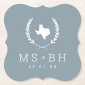 Laurel Crest Texas Wedding Monogram | Dusty Blue Kartonnen Onderzetters (Voorkant)
