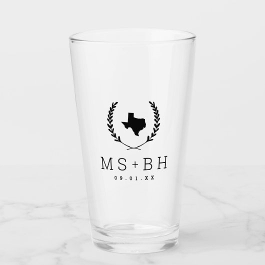 Laurel Crest Texas Wedding Monogram Glas (Voorkant)
