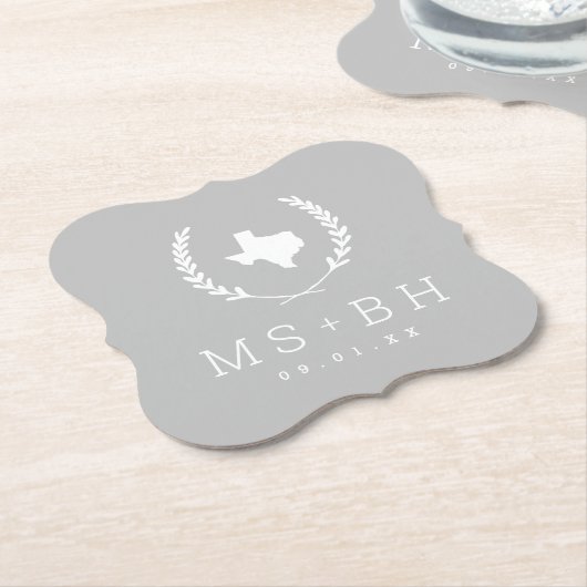 Laurel Crest Texas Wedding Monogram | Grijs Kartonnen Onderzetters (Gekanteld)