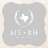 Laurel Crest Texas Wedding Monogram | Grijs Kartonnen Onderzetters (Voorkant)