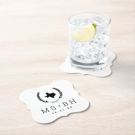 Laurel Crest Texas Wedding Monogram Kartonnen Onderzetters (Insitu)