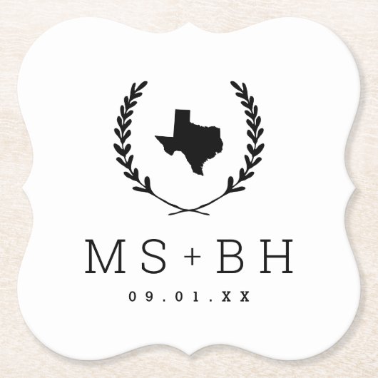 Laurel Crest Texas Wedding Monogram Kartonnen Onderzetters (Voorkant)