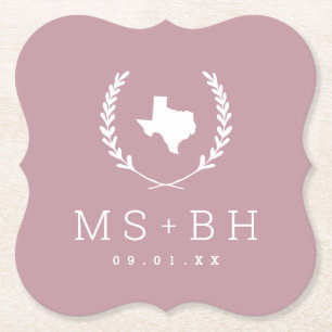 Laurel Crest Texas Wedding Monogram   Mauve Kartonnen Onderzetters