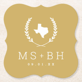 Laurel Crest Texas Wedding Monogram | Mosterd Kartonnen Onderzetters