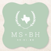 Laurel Crest Texas Wedding Monogram | Sage Kartonnen Onderzetters (Voorkant)
