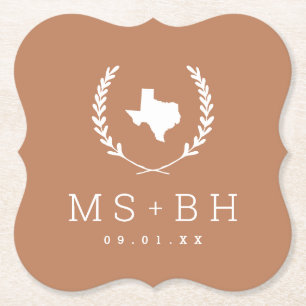 Laurel Crest Texas Wedding Monogram   Terra Cotta Kartonnen Onderzetters