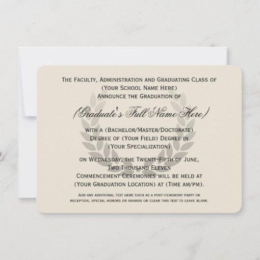 Laurel Crest Traditional College Graduation Kaart (Achterkant)