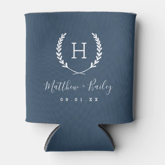 Laurel Crest Wedding Monogram | Blauwmeer Blikjeskoeler (Voorkant)