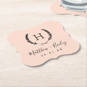 Laurel Crest Wedding Monogram | Blush Kartonnen Onderzetters (Gekanteld)