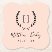 Laurel Crest Wedding Monogram | Blush Kartonnen Onderzetters (Voorkant)