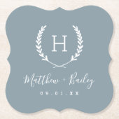 Laurel Crest Wedding Monogram | Dusty Blue Kartonnen Onderzetters (Voorkant)