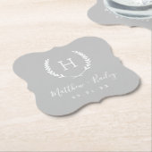 Laurel Crest Wedding Monogram | Grijs Kartonnen Onderzetters (Gekanteld)