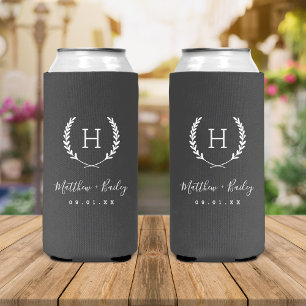 Laurel Crest Wedding Monogram Koolstof Seltzer Blikjeskoeler
